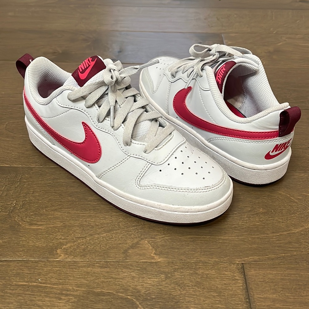 Nike Court Borough Low 2. Size 6.5Y color Pure Platinum/ Pink Prime. Gently used